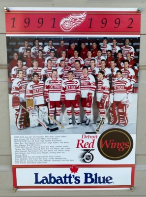 1991-92 DETROIT RED WINGS Team Photo Poster 16x23 LABATT'S BLUE Yzerman/Lidstrom - Image 1 of 4