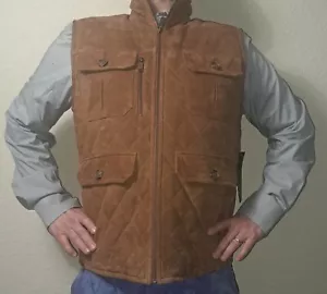 Roundtree & Yorke Suede Leather VEST full Zip Up. Brown.M. - Picture 1 of 15
