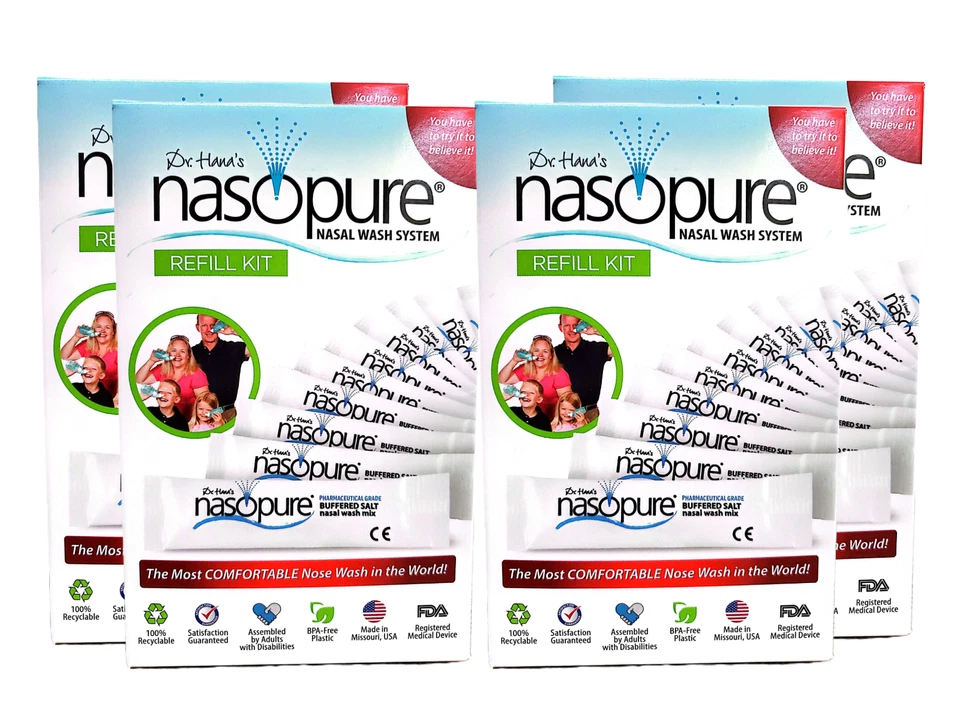 Nasopure, Kit de Recarga de Lavado Nasal Sino 40 Paquetes de Sal, 3,75 Gramos (4 Cajas) Foto 1 de 4