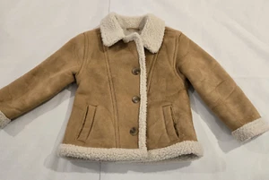 Old Navy Kids Tan Sherpa Lined Collared  Button Down Suede Feel Jacket 5T FLAW - Picture 1 of 9