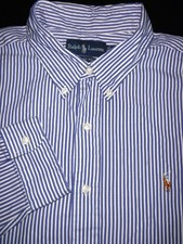 POLO RALPH LAUREN BUTTON SHIRT -XXL- WHITE BLUE STRIPE -PINPOINT- DRESS -PONY