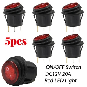 5 Wasserdicht Kippschalter Wippschalter Switch Rund DC 12V 20A LED Rot KFZ Boot. - Bild 1 von 6