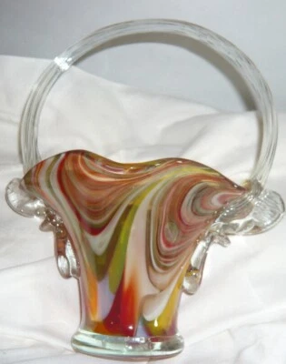 Wunderschönes Glaskörbchen Schale mit Henkel Fadenglas Farbverlauf Bohemia - Bild 1 von 4