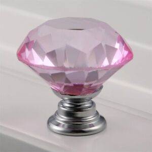 Pink 30mm Knobs Crystal Glass Knob Door Cabinet Drawer Pull Handle&Screws&Gasket