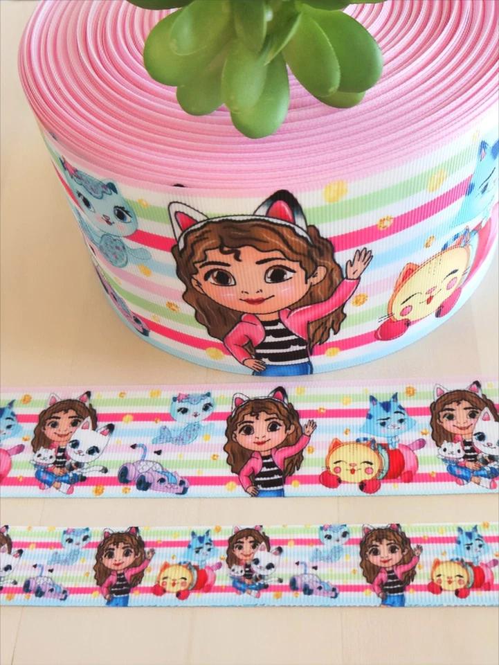 7/8, 1.5 & 3" (1 YD) Gabby's Dollhouse Grosgrain Ribbon DJ Catnip Catrat - Image 1 of 1