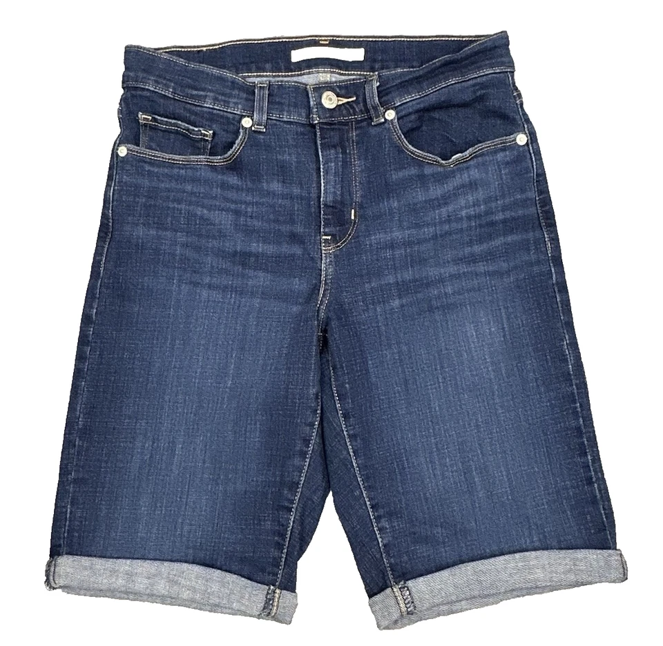 Levis Shorts Womens 27 Blue Denim Classic Bermuda 28x9.5 Cuffed Stretch Beach - Image 1 of 4