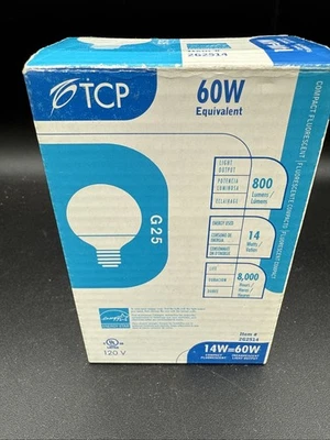 TCP 14W 120V G25 Light Bulb 60 Watt Equivalent Compact Fluorescent Globe Shape - Image 1 of 4