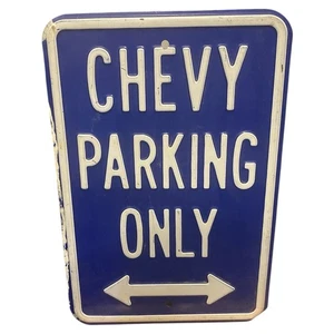 Vintage Chevy Parking Only Enameled Heavy Metal Sign 12" x 18" 2 Pounds 13oz - Picture 1 of 6