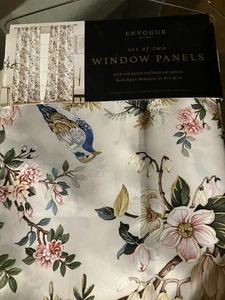 ENVOGUE Window Curtains 2 Panels 37x 96” Cream Floral Birds Drapes Poly Back Top - Picture 1 of 8