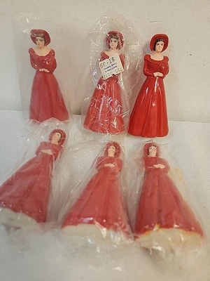 Vintage BRIDEMAIDS FIGURES (6)   Cake Toppers   Wedding  RED  Gowns - Image 1 of 4