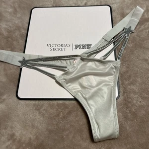 Victoria's Secret Very Sexy NWT S Gray Starstruck Shine Strappy Thong Panty - Picture 1 of 3
