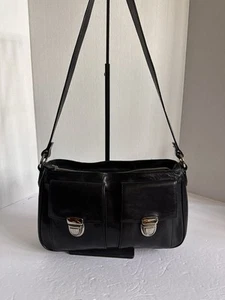 Wilsons Leather Black Pelle Italian Leather Front Buckle Shoulder HandBag Purse - Picture 1 of 15