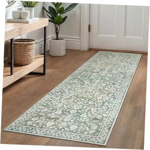 Vintage Washable Runner Rug 2x6, Sage Green Beige Runners for hallways, Super - Picture 1 of 7