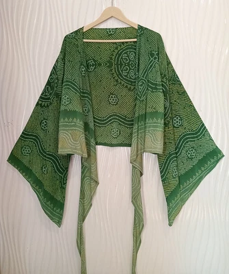 Silk Wrap Top Tie Blouse Boho Crop Tops Dress Girls Woman Clothing Green PSW1745 - Image 1 of 4
