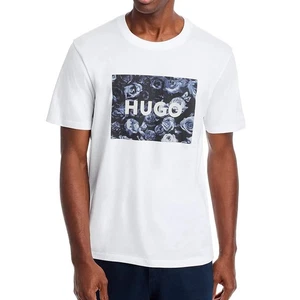Hugo Boss Men's Short Sleeve HUGO Dulive Painted Rose Logo Graphic T-Shirt White - Picture 1 of 5