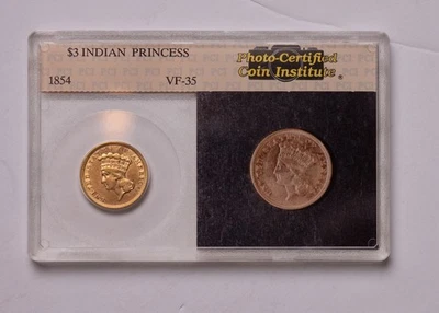 1854 Indian Princess $3 Gold Coin VF  - Image 1 of 2