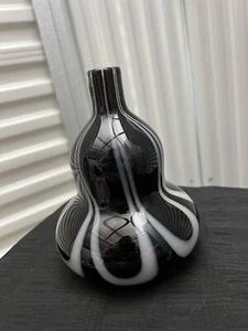 Murano Vase Handwerker handgefertigte schwarz-weiße Wirbelmuster Glasvase - Bild 1 von 7