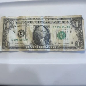 May 2 1992 Birthday Note Fancy Serial Number One Dollar bill 19990502 Series2017 - Picture 1 of 6