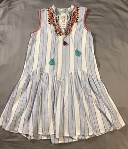 Johnny Was Kleid Damen klein weiß blau gestreift ärmellos bestickt - Bild 1 von 15