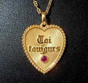 2Ct Lab-Created Ruby 14K Yellow Gold Plated "Toi & Moi Toujours" Love Pendant - Picture 1 of 5