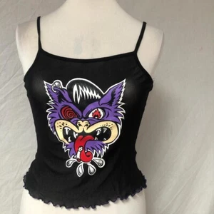 Chaleco Spanki Pierced Cat Top Negro Malla Transparente Stock Muerto K2K Emo Gótico XS - Imagen 1 de 4