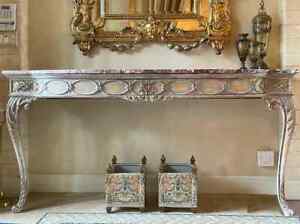 Rococo Style Painted & Gilt Marble Top Console