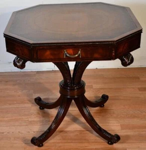 1920s Antique English Regency Mahogany & Leather top side table / end table - Picture 1 of 13