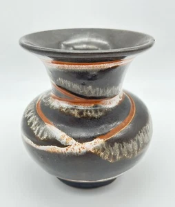 Vintage West German Lava Vase by Scheurich Karamik Brown with Orange Stripes MCM - Picture 1 of 8