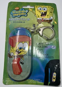 NOS SpongeBob SquarePants Keychain Clip-On Backpack Holder w/ Sliding Lid - Picture 1 of 8