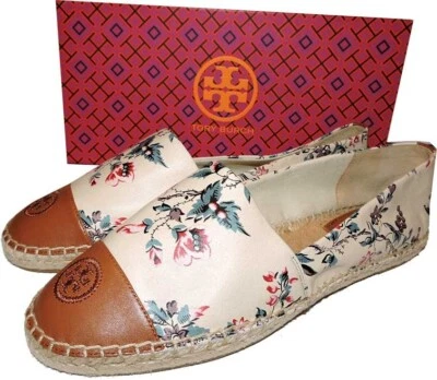 Tory Burch Lyonnaise 花卉平底鞋皮革鞋头乐福鞋 10.5 — 第 1/4 张图片