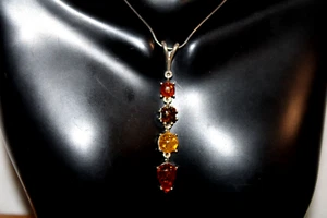 Vintage Sterling Silver Baltic Amber Necklace Pendant Journey Italy Snake Chain - Picture 1 of 7