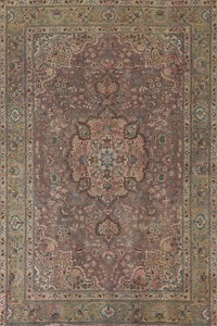 Vintage Purple Floral Tebriz Area Rug 6'x9' Traditional Hand-knotted Wool Carpet - Picture 1 of 12