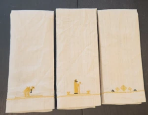 Juego de 3 toallas de té bordadas de lino árabe refugiado artesanías centro camello - Imagen 1 de 12