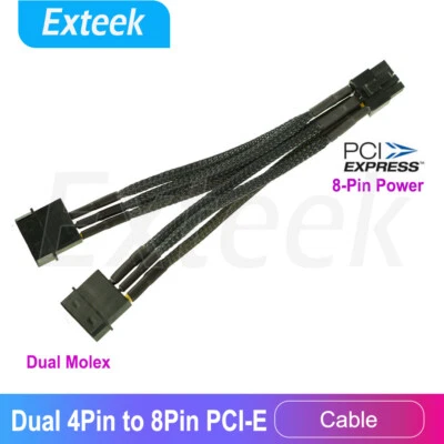 Sleeved 4 Pin to 8 Pin Dual Molex To PCI-E PCI Express Power Cable Graphics Card - image 1 of 4