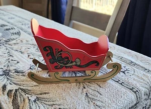 Slitta natalizia vintage See's Candies rossa in legno slitta porta caramelle potpourri - Foto 1 di 6