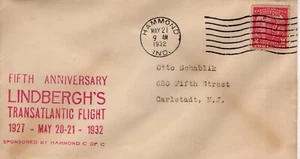 FIRST ANNIVERSARY LINBERGH'T FLIGHT,  HAMMOND, IN  1932  FDC19004 - Picture 1 of 1