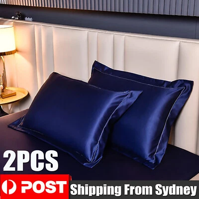 2PCS Satin Silk Pillow Cases Cushion Cover Pillowcase Home Decor Luxury Wine AUS - image 1 of 4