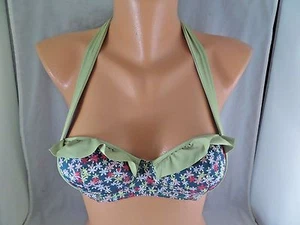 Modcloth Lindy Hop Ruffle Cup Women's Bikini Top Green Daisies sz L Retro - Picture 1 of 8