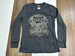 VTG Harley Davidson Womens L Black Cowboy Biker Shirt Top Texas Made In USA - Picture 1 of 11