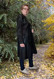 Vintage Leder Trenchcoat schwarz Damen M L knielang - Bild 1 von 12