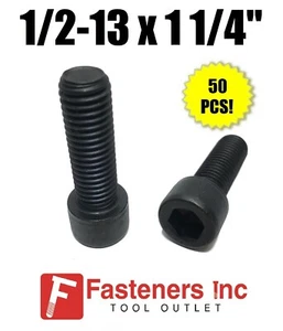 (Qty 50) 1/2-13 x 1-1/4" Socket Head Allen Cap Screw 12.9 Black Oxide / Plain - Picture 1 of 2