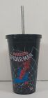 Marvel Spider-Man Swings Plastic Cold Cup with Lid and Straw, 16-ounces, Black