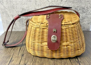Vintage Etienne Aigner Fishing Creel Woven Basket Purse Handbag Leather Strap GC - Picture 1 of 12