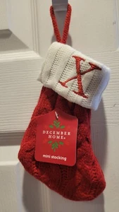 December Home Red White Cable Knit Monogram X Mini Stocking New - Picture 1 of 1
