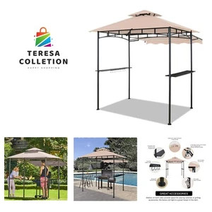 Double Tiered Grill Gazebo 5x8, Outdoor BBQ Patio Canopy Tent with Stretchabl... - Picture 1 of 8