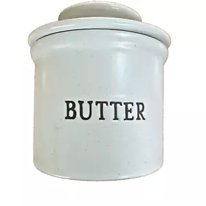 Kook Butter Dish Keeper French Ceramic Crock with Lid Embossed Oatmeal Vintage - Picture 1 of 5