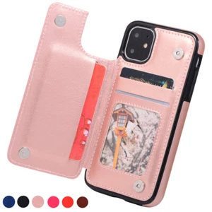 Leather Flip Wallet Card Holder Cover Case For iPhone 11 12 13 14 15 Plus ProMax - Picture 1 of 19