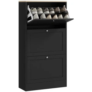 Modern Shoe Cabinet with 3 Flip Drawers for 18 Pairs of Shoes Black - Picture 1 of 11