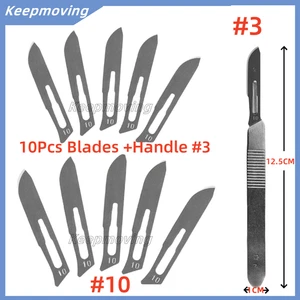 Cuchillas quirúrgicas dentales estériles #10 de 10 piezas con mango de cuchillo de bisturí #3 GRATIS médico - Imagen 1 de 6