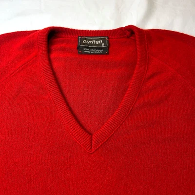 Vintage Puritan Sweater V-Neck Bright Red Made In USA Small 1980s Golf Clubhouse - Image 1 of 4